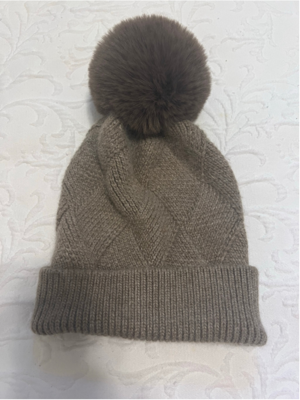 Women's Norla Brown Knit Pom Pom Beanie Hat One Size
